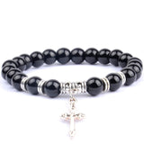 Pulseira com cruz e pérolas naturais agathe preto