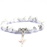 Pulseira com cruz e pérolas naturais branco