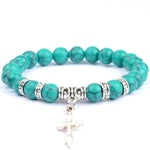 Pulseira com cruz e pérolas naturais verde