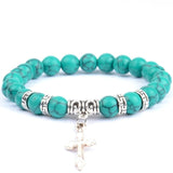 Pulseira com cruz e pérolas naturais verde