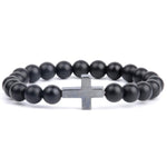 Pulseira com cruz e pérolas preto mate / 16 cm