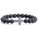Pulseira com cruz e pérolas preto mate / 16 cm
