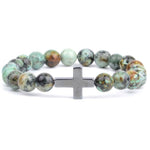 Pulseira com cruz e pérolas turquesa africana / 16 cm
