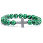 Pulseira com cruz e pérolas verde-esmeralda / 16 cm