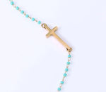 Pulseira com cruz pérolas azuis valor por defeito título