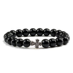 Pulseira com cruz pérolas de pedra preto de alto brilho
