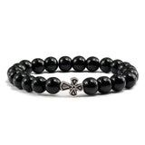 Pulseira com cruz pérolas de pedra preto de alto brilho