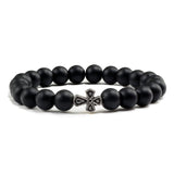Pulseira com cruz pérolas de pedra preto mate
