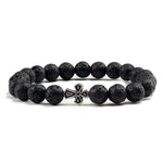 Pulseira com cruz pérolas de pedra pedra vulcânica