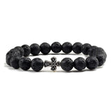Pulseira com cruz pérolas de pedra pedra vulcânica