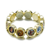 Pulseira com figuras religiosas cristãs ouro