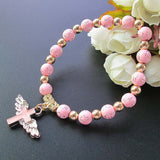 Pulseira cruz anjo rosa