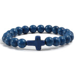 Pulseira cruz católica azul escuro