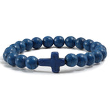 Pulseira cruz católica azul escuro