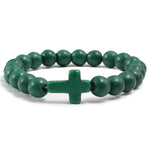Pulseira cruz católica verde escuro