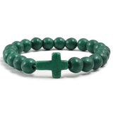Pulseira cruz católica verde escuro