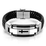Pulseira cruz couro e aço inoxidável valor por defeito título