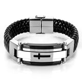 Pulseira cruz couro e aço inoxidável valor por defeito título