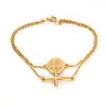Pulseira cruz medalha cor dourada / 17 cm