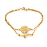 Pulseira cruz medalha cor dourada / 17 cm