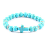 Pulseira cruz minimalista azul celeste/prata