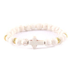 Pulseira cruz minimalista porcelana branca/dourada