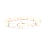 Pulseira cruz minimalista porcelana branca/prata