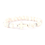 Pulseira cruz minimalista porcelana branca/prata
