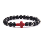 Pulseira cruz minimalista preto brilhante/cruz vermelha/prata