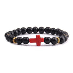 Pulseira cruz minimalista preto brilhante/vermelho cruzado/dourado