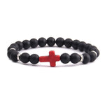 Pulseira cruz minimalista preto mate/croix-vermelho/prata