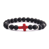 Pulseira cruz minimalista preto mate/croix-vermelho/prata