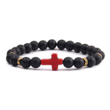 Pulseira cruz minimalista preto mate/cruz vermelha/dourada
