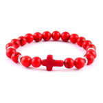 Pulseira cruz minimalista vermelho/prateado