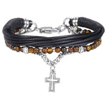 Pulseira cruz ónix pérolas olho do tigre