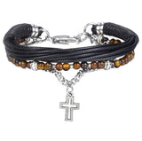 Pulseira cruz ónix pérolas olho do tigre