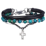 Pulseira cruz ónix pérolas ônix azul