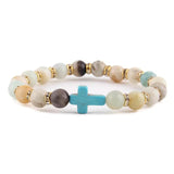 Pulseira de amazonita cristã cruz azul de amazonite