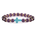 Pulseira de amazonita cristã cruz azul ametista