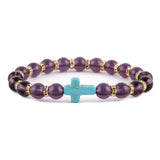 Pulseira de amazonita cristã cruz azul ametista