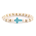 Pulseira de amazonita cristã cruz azul branca