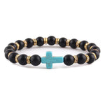 Pulseira de amazonita cristã cruz azul em preto mate
