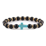 Pulseira de amazonita cristã cruz azul preta