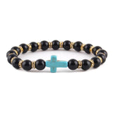 Pulseira de amazonita cristã cruz azul preta