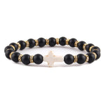 Pulseira de amazonita cristã cruz branca preta mate