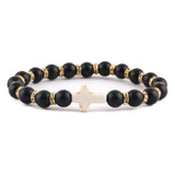 Pulseira de amazonita cristã cruz branca preta mate