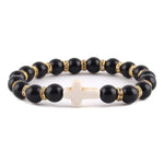Pulseira de amazonita cristã cruz branca preta