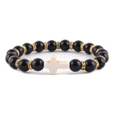 Pulseira de amazonita cristã cruz branca preta