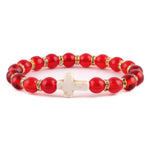 Pulseira de amazonita cristã cruz vermelha branca