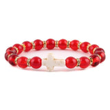 Pulseira de amazonita cristã cruz vermelha branca